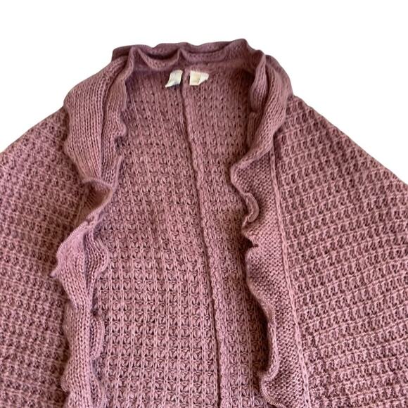 Anthropologie Moth Sz XS Rocia Ruffled Coccon Cardigan Waffle Knit Mauve Boho - Picture 11 of 16